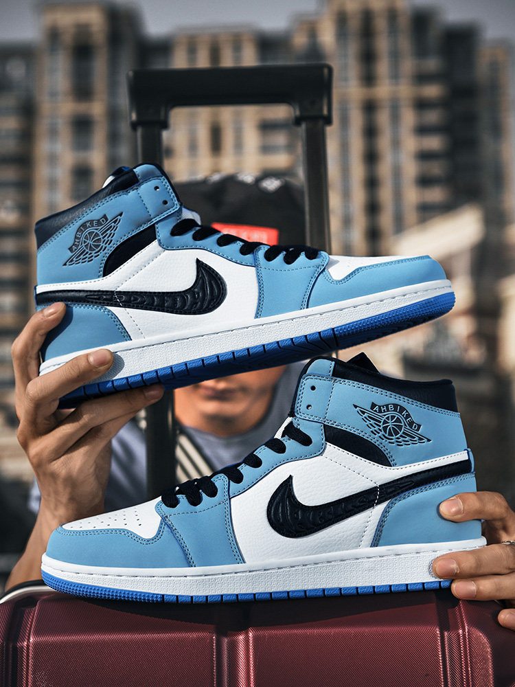 aj男鞋正品联名乔丹适配旗舰aj1大学蓝高帮板鞋空军一号休闲女鞋