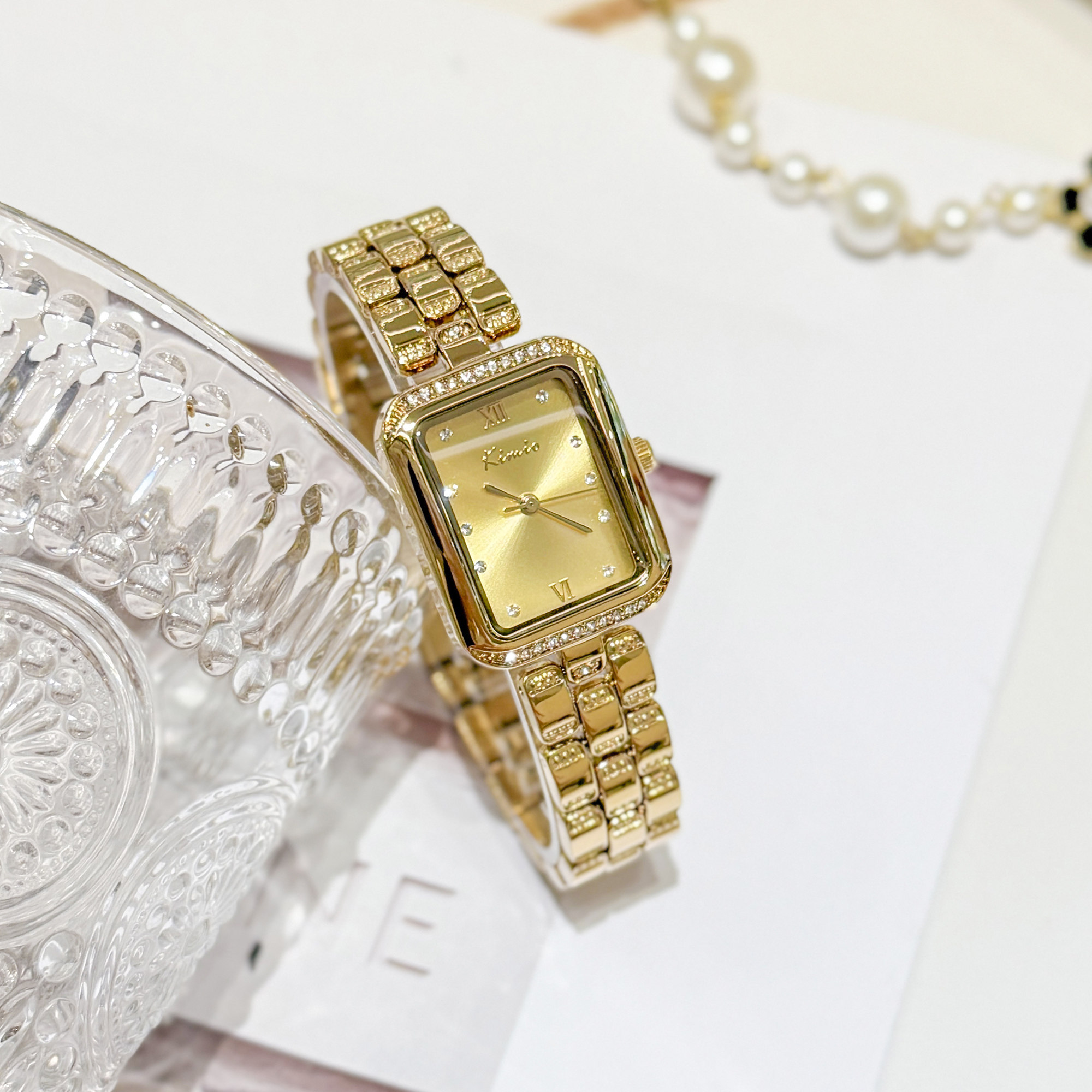 镶钻方形小方表钢带手表高级感