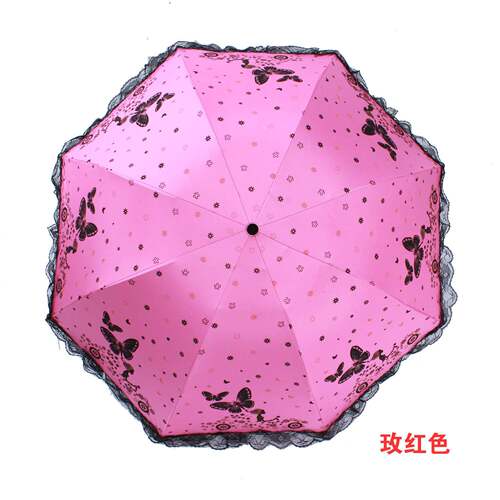 黑叠胶香车美女蝴蝶968纷飞蝶伞折恋花防晒女防晒伞睛雨伞蕾丝花