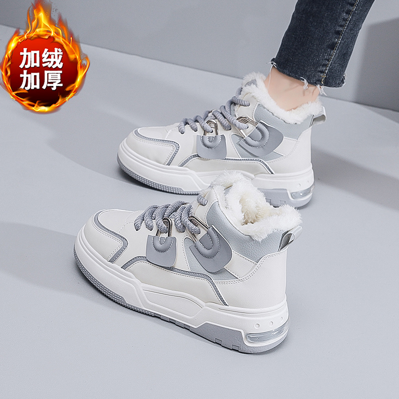 冬季加绒高帮运动休闲鞋女加厚棉鞋韩版百搭小白鞋学生保暖鞋防滑