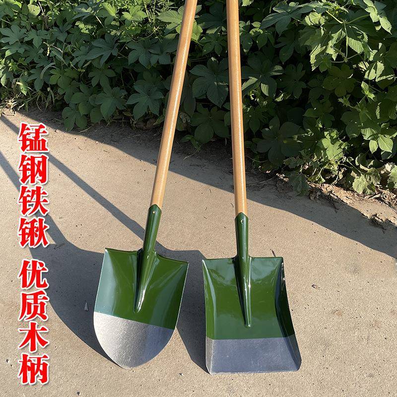 铁锹头农用挖木柄铁锨尖头方土建筑工铁锹地防防汛抗消洪铁锹绿色图片