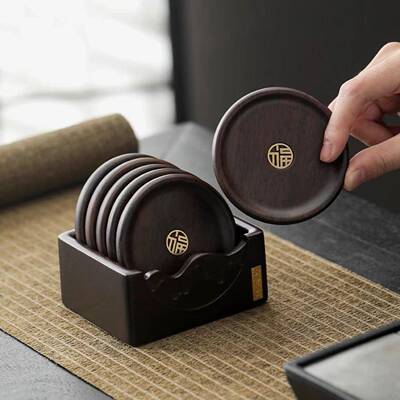 黑檀实木茶杯热垫杯家用复古功夫茶托垫轻奢高档杯1236加托茶道配