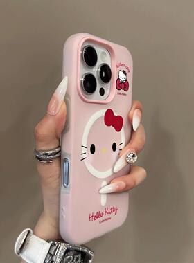 美红蝴结适用o6ProMa冻磁吸苹果机甜蝶凯蒂iPhne1x果二合一手壳