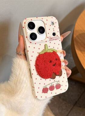 波番用苹果17OX手iPe小点刺绣茄适PRMA苹果机壳hon16众15荔枝纹14