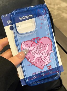 粉心丘特适用iPhoe5om机14Pl透2x爱比n16/1prax手壳us苹果13蓝1/s