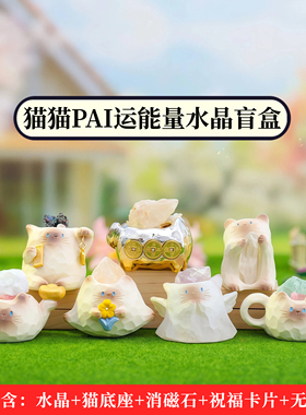 正品猫猫PAL运能量盲盒水晶原石小豆丁暹罗猫手办玩偶生日礼物女