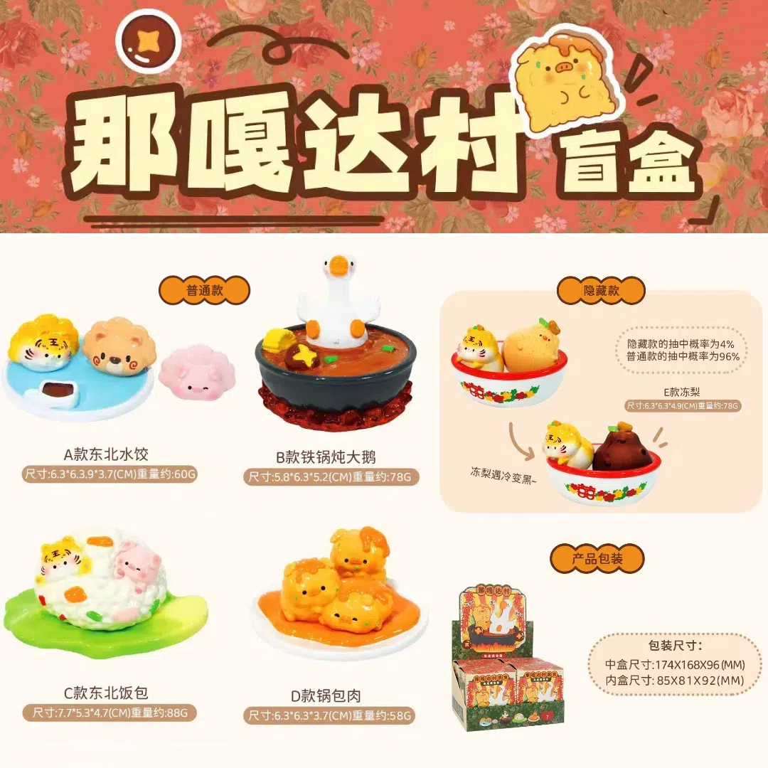 正版那嘎达村盲盒摆件东北水饺锅包肉冻梨手办创意公仔生日礼物女