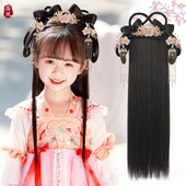 儿童汉服假发包古风新年头饰女古装 发箍一体式 拜年服造型盘发发髻