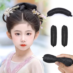 儿童汉服假发古装薄款日常两侧垫发包秃子乐扁牛角女童古风盘发髻