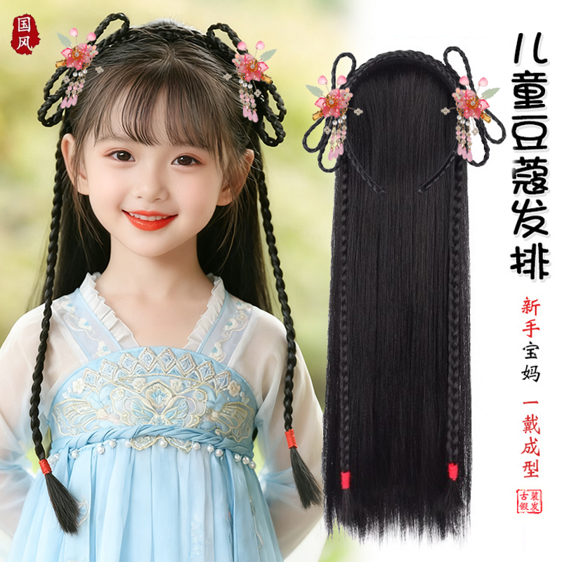 儿童古风汉服假发包古装一体式懒人发箍造型头饰女童辫子表演发髻