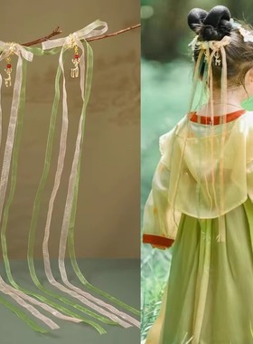 汉服发饰流苏发夹飘带配饰复古边夹花朵配饰宋制发带儿童头饰