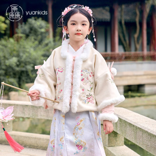 厵汉服女童冬季超仙中国风加厚女孩裙子拜年服民簇套装唐装演出服