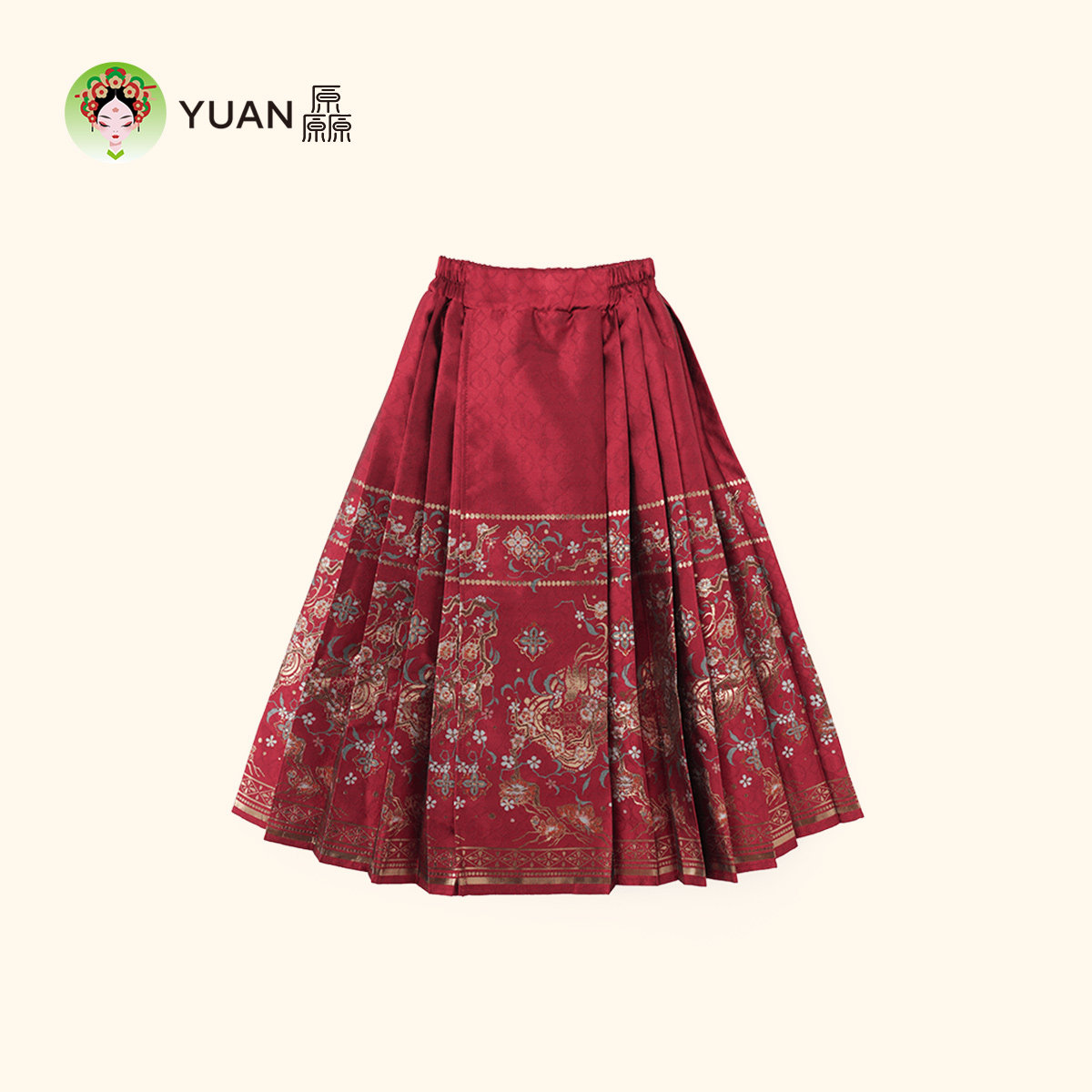 厵YUAN女大童装春季秋款童下装过年服百搭红色花马面裙表演服