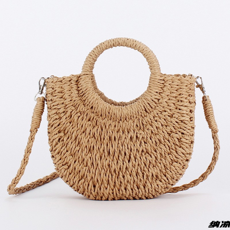 Summer Handwoven Straw Rattan Half-Moon Beach Handbag编织包
