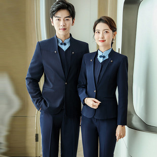 春秋中式酒店服务员工作服职业西装套装男女高端餐饮前厅接待制服