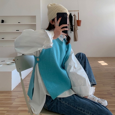 不规则针织马甲坎肩毛线背心两件套可爱学生上班族打底