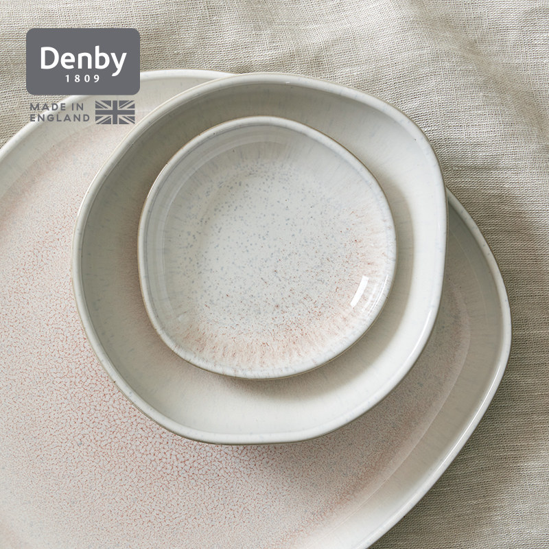 denby丹碧英国进口窑迹珊瑚陶瓷盘子菜盘家用西餐盘异型餐盘