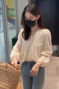 蕾丝领衬衫 女2024春季 新款 洋气百搭刺绣上衣 长袖 法式 设计感时尚