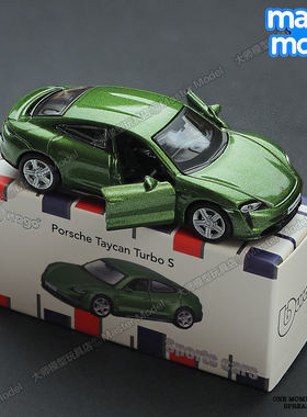 比美高1:64正版保时捷TaycanS绿色仿真合金小比例汽车模型玩具车