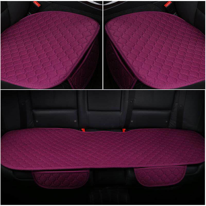 亚麻四季垫防滑小三件汽车坐垫皮革四季垫免捆绑防滑无靠背三件套