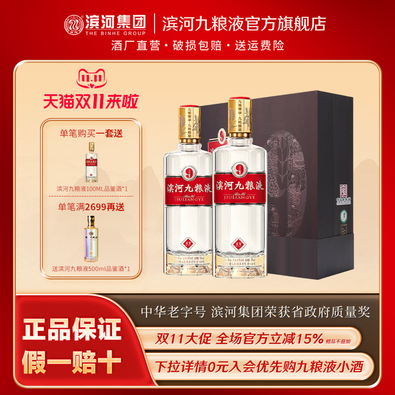 滨河九粮液53度白酒双瓶礼盒