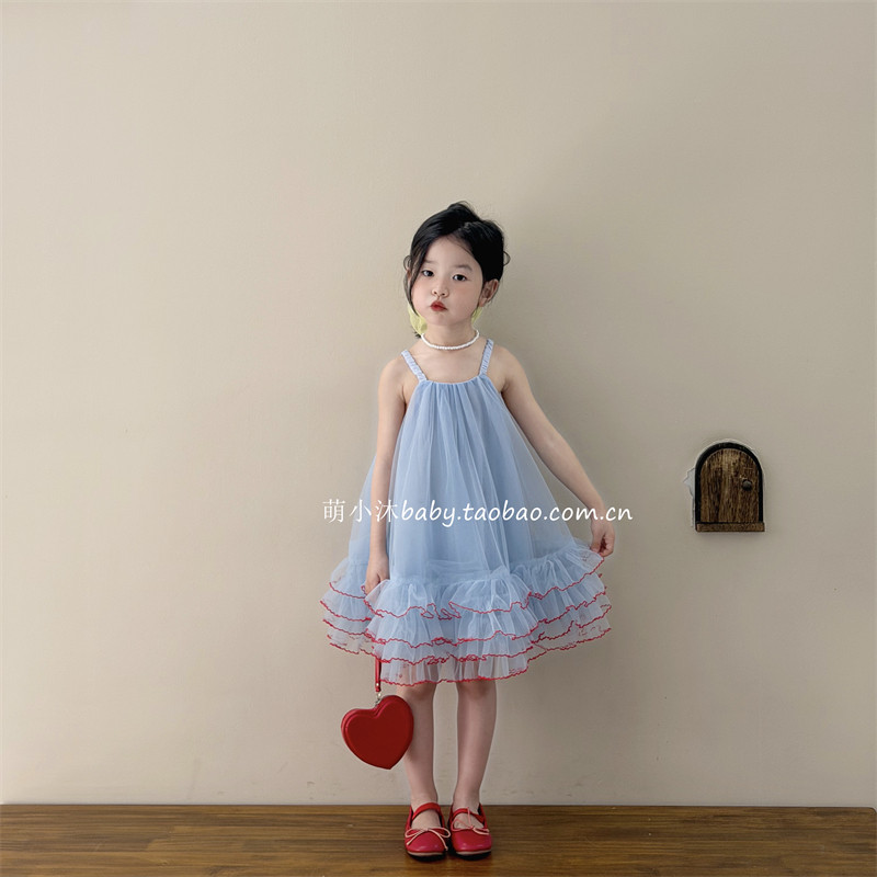 儿童洋气连衣裙2026新款韩版夏款女童下摆网纱蛋糕裙公主蓬蓬裙潮