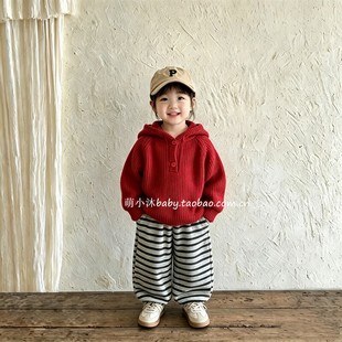 儿童洋气宽松毛衣2026新款韩版男女童秋款中性风可爱连帽套头外套