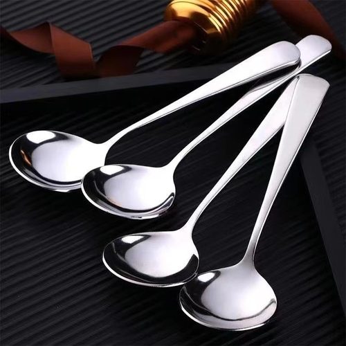 不锈钢长柄圆形汤勺家用餐勺具幼儿童喂饭勺简约调羹汤匙水果勺