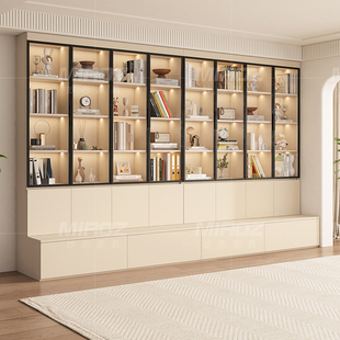 卡座书柜家用去客厅化玻璃门一体靠墙展示柜落地书橱带抽屉收纳柜