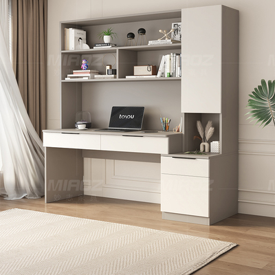 书桌书架一体桌带书柜组合