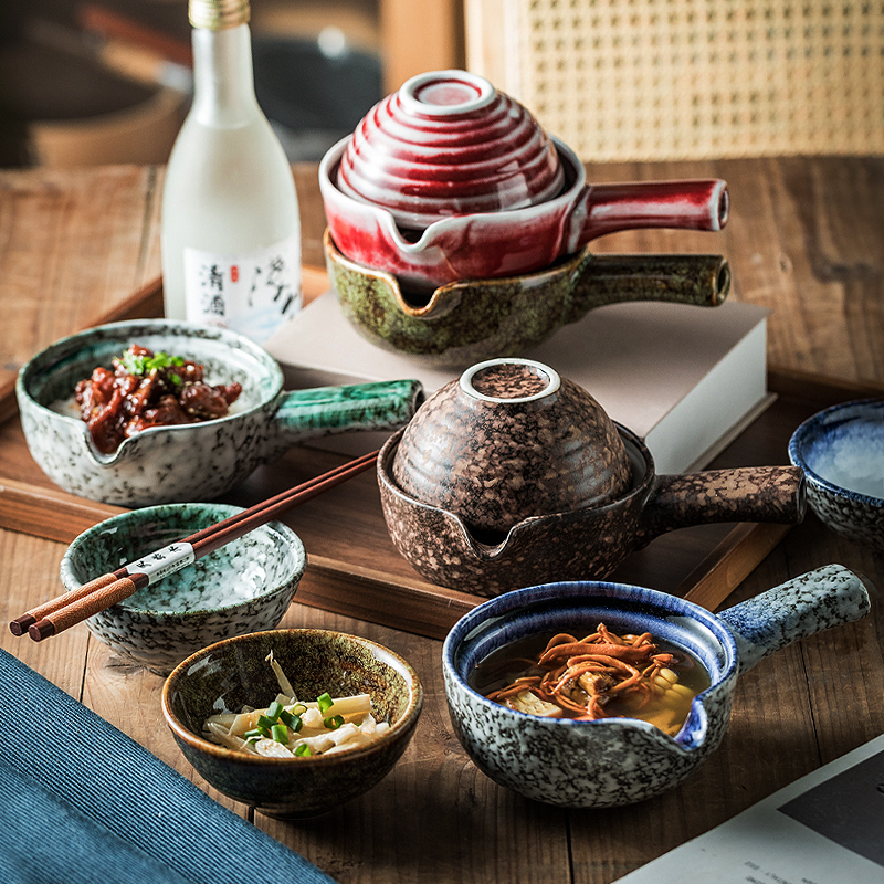 日式陶瓷带柄带盖鹰嘴碗焗饭碗