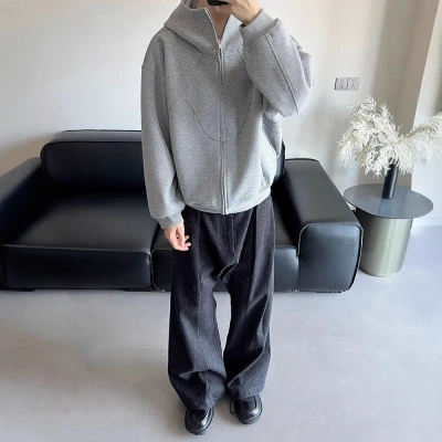 cleanfit秋冬重磅氛围结构立体抛感宽肩廓形拉链连帽卫衣外套男女