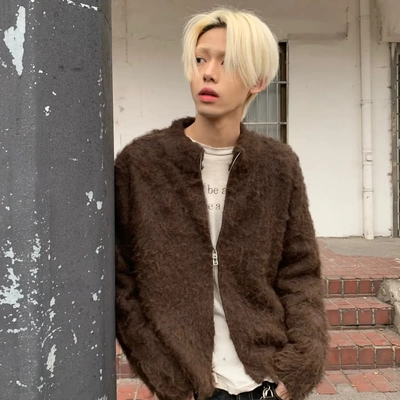 cleanfit羊毛混纺老钱棕美拉德25秋季双头拉链长毛开衫毛衣男女潮