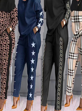 2023 Summer ladies tops long pants 2 pieces set women suit