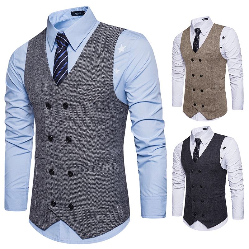 外贸欧码新款男士呢双排扣马甲型男西装马夹Gentleman suit vest