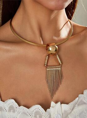 欧美明星大牌流苏项圈耳钉套装 金属奢华保色女项链neckl  women