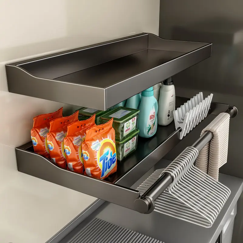 阳台滚筒洗衣机上方置物架免打孔