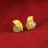 秋冬新款 猫眼石钱袋银针耳钉女小众复古气质轻奢气质新年招财耳饰