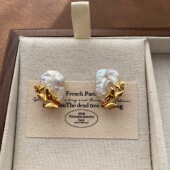 自然浪漫巴洛克珍珠耳钉耳环立体蝴蝶优雅时尚 轻奢感个性 耳饰