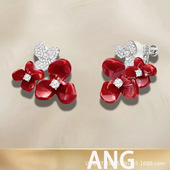 hefang何方珠宝小红苍兰花簇耳环轻奢优雅耳夹耳钉饰品 无痕
