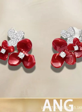 hefang何方珠宝小红苍兰花簇耳环轻奢优雅耳夹耳钉饰品 无痕