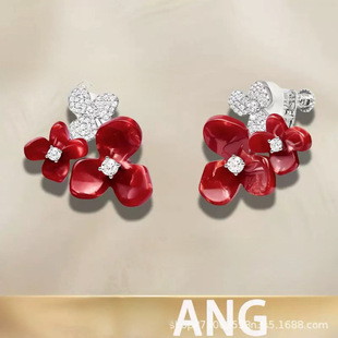 hefang何方珠宝小红苍兰花簇耳环轻奢优雅耳夹耳钉饰品 无痕