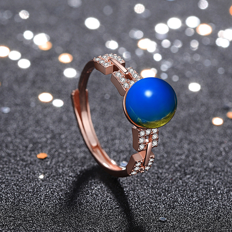 网红直播供货带货同款镀玫瑰金多米尼加二代合成蓝珀戒指