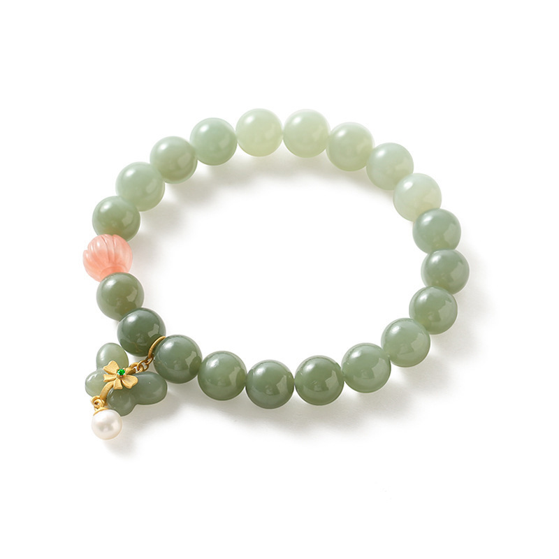 【蝴蝶】和田玉蝴蝶珍珠手链女生冰飘花南红莲花手串珠通体S925银