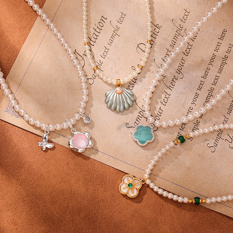 艾妮贝妮原创花朵吊坠珍珠项链女轻奢小众百搭法式优雅气质锁骨链