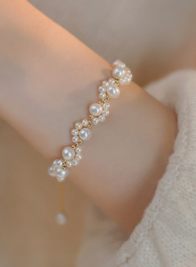 手工编织猫爪天然淡水珍珠手链女轻奢小众感甜美网红手饰夏季