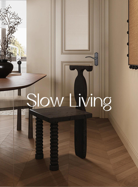 Slow Living 黑色实木餐椅家用书房休闲单椅咖啡厅艺术侘寂风椅子