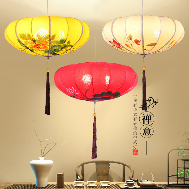 中式馒头款吊灯  布艺餐厅灯大厅楼梯会所茶楼展厅装饰灯传统手绘