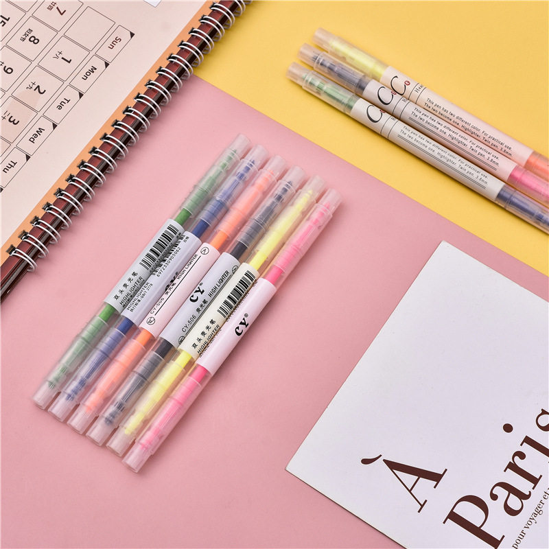 彩色双头荧光笔 6色12色标记划线记号笔学生涂鸦手账笔斜头水彩笔