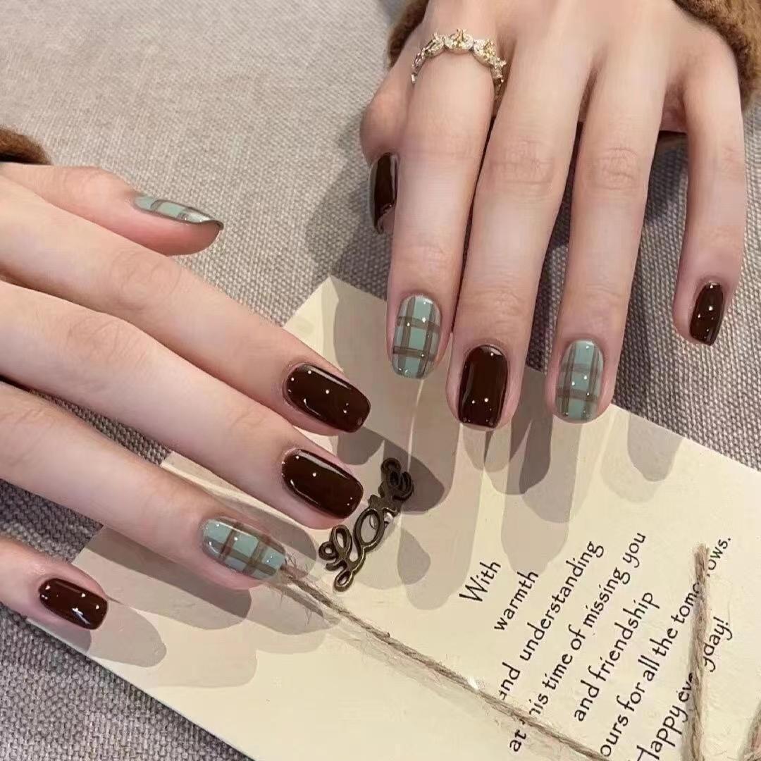 2024新年款复古蓝棕巧克力穿戴甲